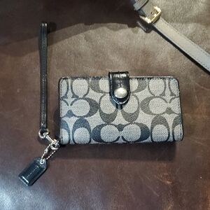 Coach Gray and Black Signature Wristlet Wallet